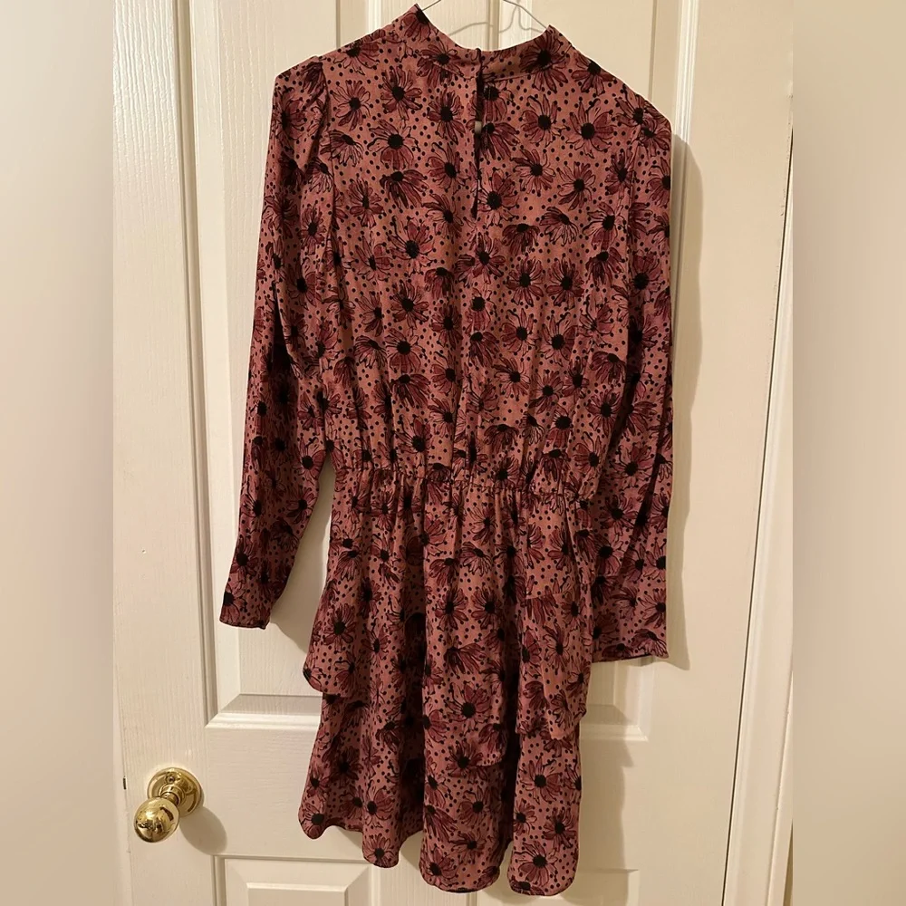 Zara Ruffled Print Marsala Dress - Size XS - Picture 6 of 13
